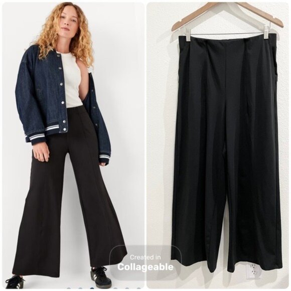 Old Navy High Rise Wide Leg Trouser Pants Athletic Stretch Black Contemporary - Picture 1 of 10